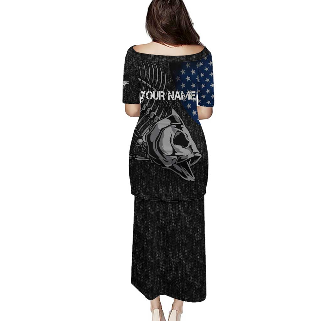 Walleye Fishing Skeleton Personalized Puletasi Grunge American Flag and Realistic Fish Graphic - Wonder Print Shop