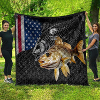 Walleye Fishing Skeleton Personalized Quilt Grunge American Flag and Realistic Fish Graphic - Wonder Print Shop