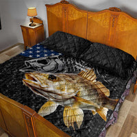 Walleye Fishing Skeleton Personalized Quilt Bed Set Grunge American Flag and Realistic Fish Graphic - Wonder Print Shop