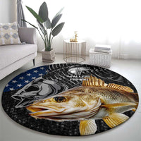 Walleye Fishing Skeleton Personalized Round Carpet Grunge American Flag and Realistic Fish Graphic - Wonder Print Shop