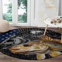 Walleye Fishing Skeleton Personalized Round Carpet Grunge American Flag and Realistic Fish Graphic - Wonder Print Shop