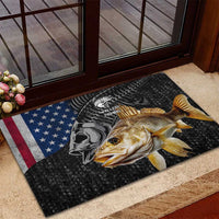 Walleye Fishing Skeleton Personalized Rubber Doormat Grunge American Flag and Realistic Fish Graphic - Wonder Print Shop
