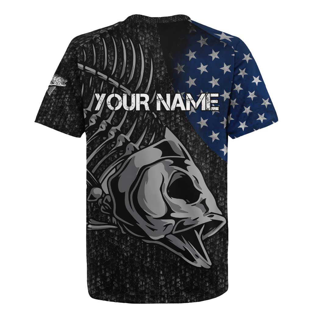 Walleye Fishing Skeleton Personalized Rugby Jersey Grunge American Flag and Realistic Fish Graphic - Wonder Print Shop