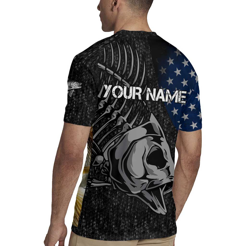 Walleye Fishing Skeleton Personalized Rugby Jersey Grunge American Flag and Realistic Fish Graphic - Wonder Print Shop