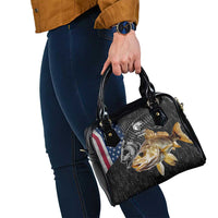 Walleye Fishing Skeleton Personalized Shoulder Handbag Grunge American Flag and Realistic Fish Graphic - Wonder Print Shop