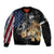 Walleye Fishing Skeleton Personalized Sleeve Zip Bomber Jacket Grunge American Flag and Realistic Fish Graphic - Wonder Print Shop
