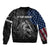 Walleye Fishing Skeleton Personalized Sleeve Zip Bomber Jacket Grunge American Flag and Realistic Fish Graphic - Wonder Print Shop