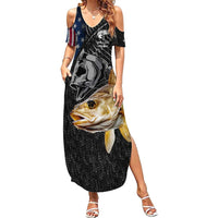 Walleye Fishing Skeleton Personalized Summer Maxi Dress Grunge American Flag and Realistic Fish Graphic - Wonder Print Shop