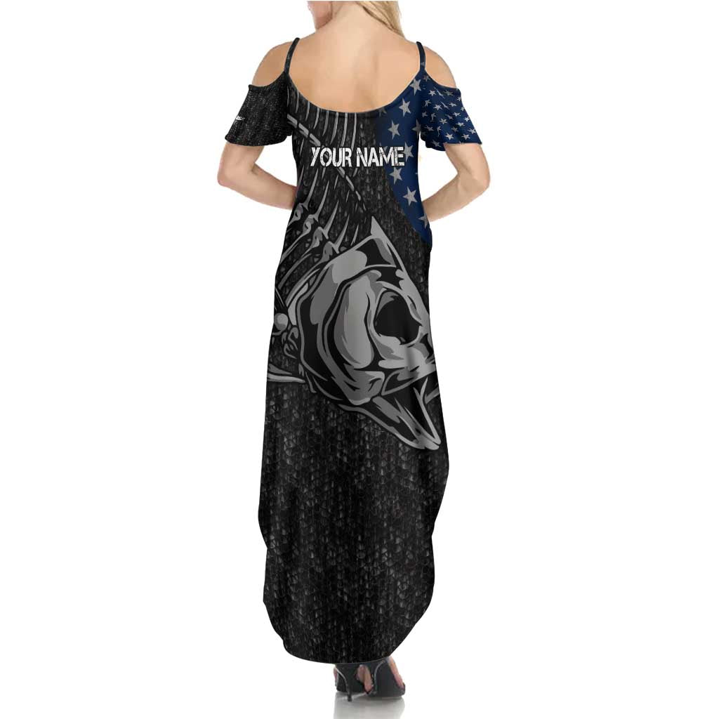 Walleye Fishing Skeleton Personalized Summer Maxi Dress Grunge American Flag and Realistic Fish Graphic - Wonder Print Shop