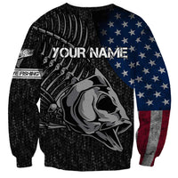 Walleye Fishing Skeleton Personalized Sweatshirt Grunge American Flag and Realistic Fish Graphic - Wonder Print Shop