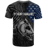 Walleye Fishing Skeleton Personalized T Shirt Grunge American Flag and Realistic Fish Graphic - Wonder Print Shop