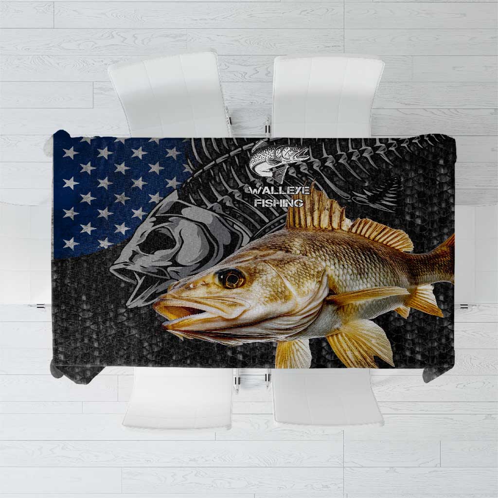 Walleye Fishing Skeleton Personalized Tablecloth Grunge American Flag and Realistic Fish Graphic - Wonder Print Shop