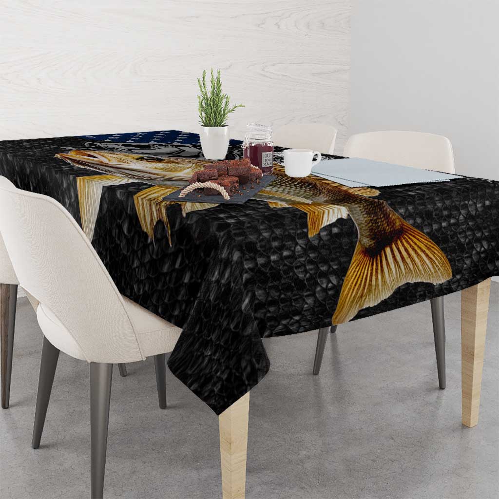 Walleye Fishing Skeleton Personalized Tablecloth Grunge American Flag and Realistic Fish Graphic - Wonder Print Shop