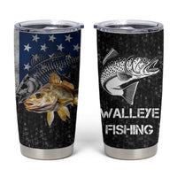 Walleye Fishing Skeleton Personalized Tumbler Cup Grunge American Flag and Realistic Fish Graphic - Wonder Print Shop