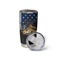 Walleye Fishing Skeleton Personalized Tumbler Cup Grunge American Flag and Realistic Fish Graphic - Wonder Print Shop