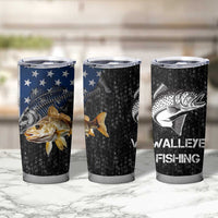 Walleye Fishing Skeleton Personalized Tumbler Cup Grunge American Flag and Realistic Fish Graphic - Wonder Print Shop