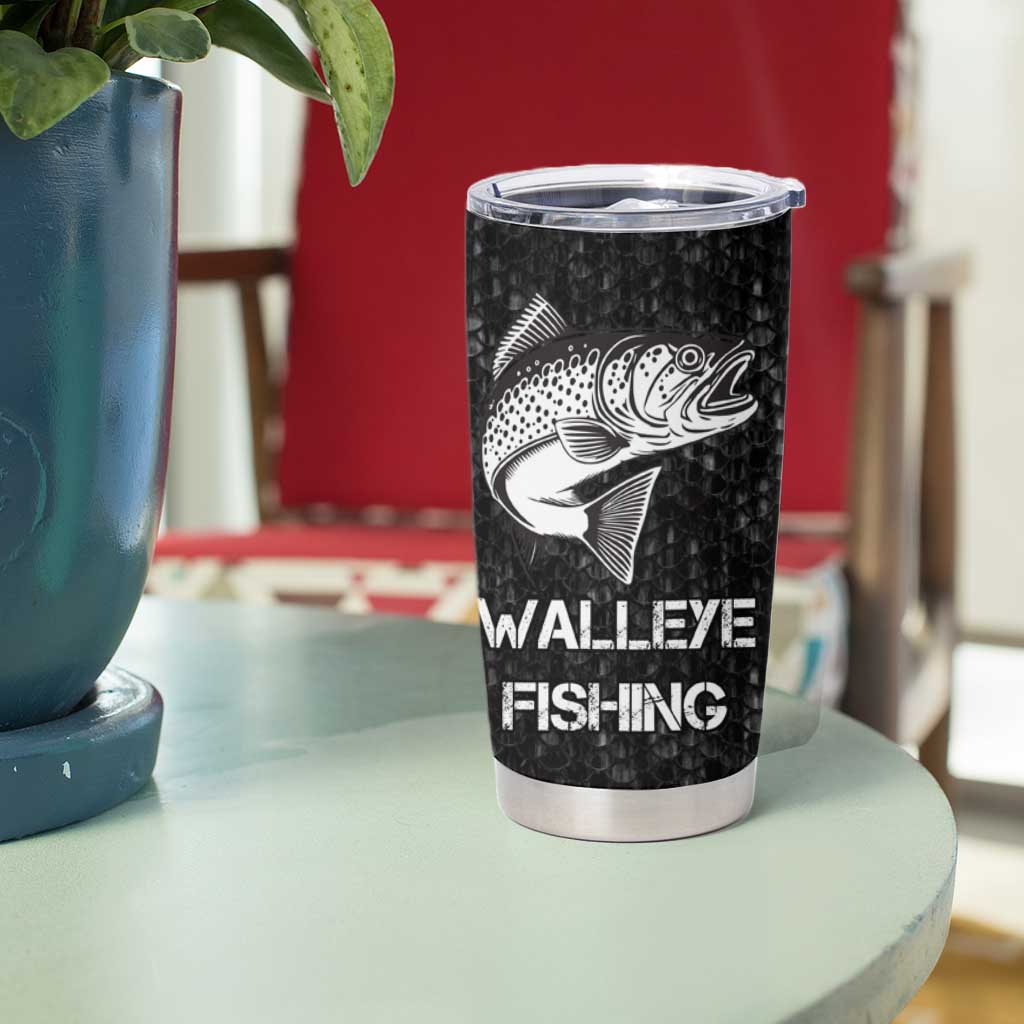 Walleye Fishing Skeleton Personalized Tumbler Cup Grunge American Flag and Realistic Fish Graphic - Wonder Print Shop