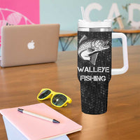 Walleye Fishing Skeleton Personalized Tumbler With Handle Grunge American Flag and Realistic Fish Graphic - Wonder Print Shop