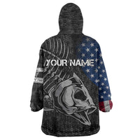 Walleye Fishing Skeleton Personalized Wearable Blanket Hoodie Grunge American Flag and Realistic Fish Graphic - Wonder Print Shop