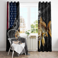 Walleye Fishing Skeleton Personalized Window Curtain Grunge American Flag and Realistic Fish Graphic - Wonder Print Shop