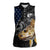 Walleye Fishing Skeleton Personalized Women Sleeveless Polo Shirt Grunge American Flag and Realistic Fish Graphic - Wonder Print Shop