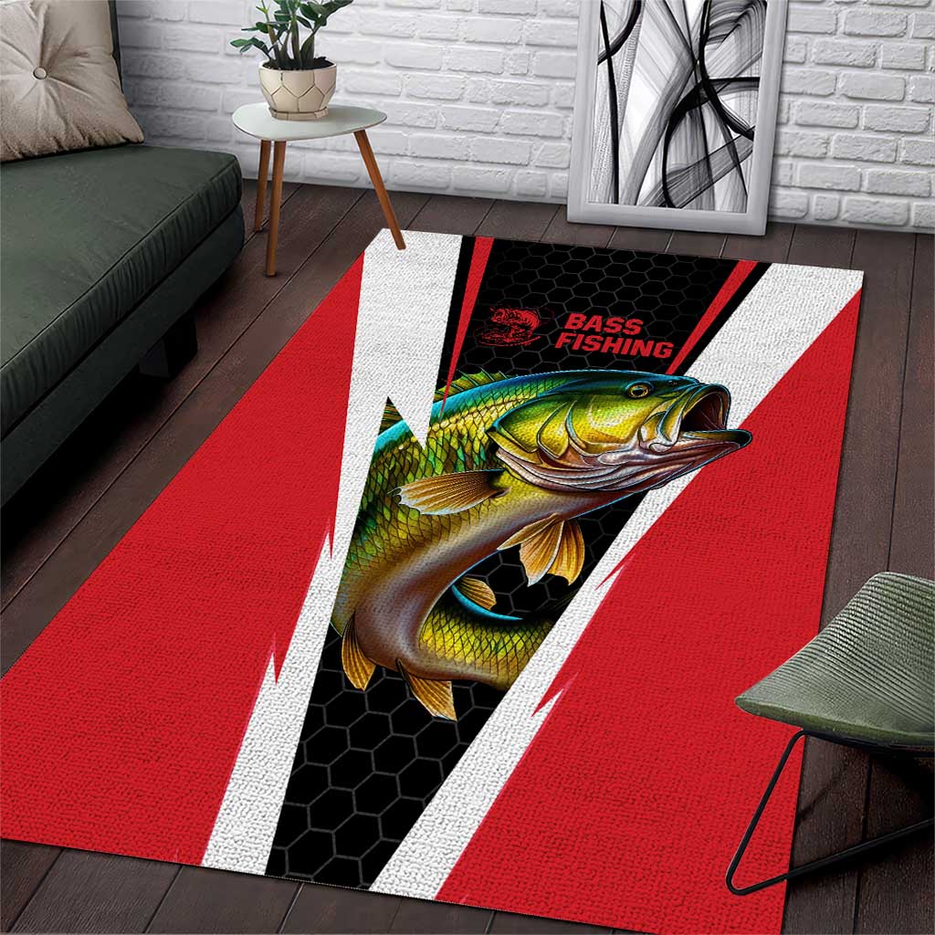 Bass Fishing Personalized Area Rug Bold Red and Black Lightning Pattern and Honeycomb Background - Wonder Print Shop