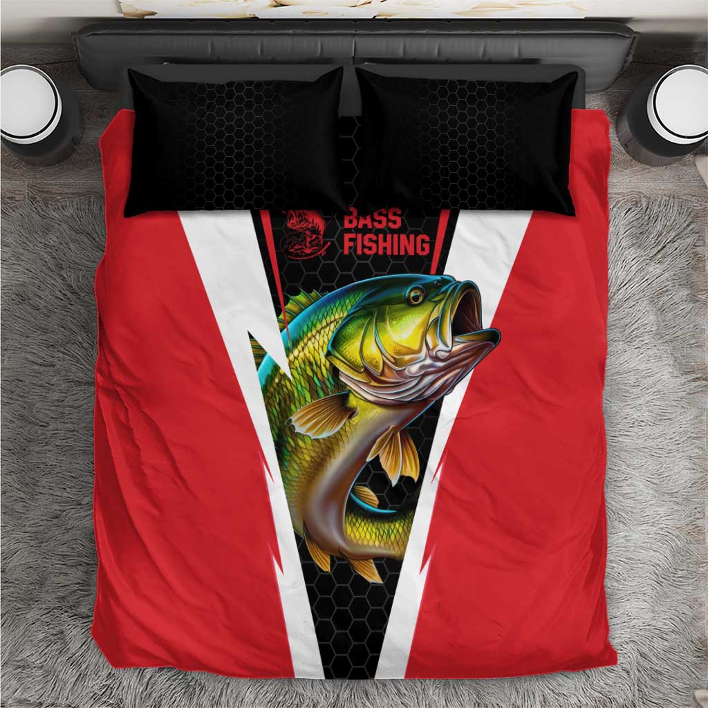 Bass Fishing Personalized Bedding Set Bold Red and Black Lightning Pattern and Honeycomb Background - Wonder Print Shop