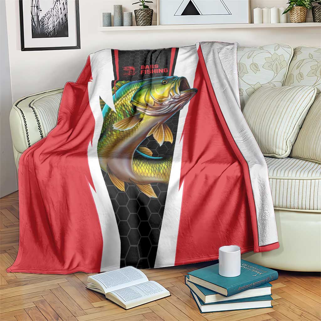 Bass Fishing Personalized Blanket Bold Red and Black Lightning Pattern and Honeycomb Background - Wonder Print Shop