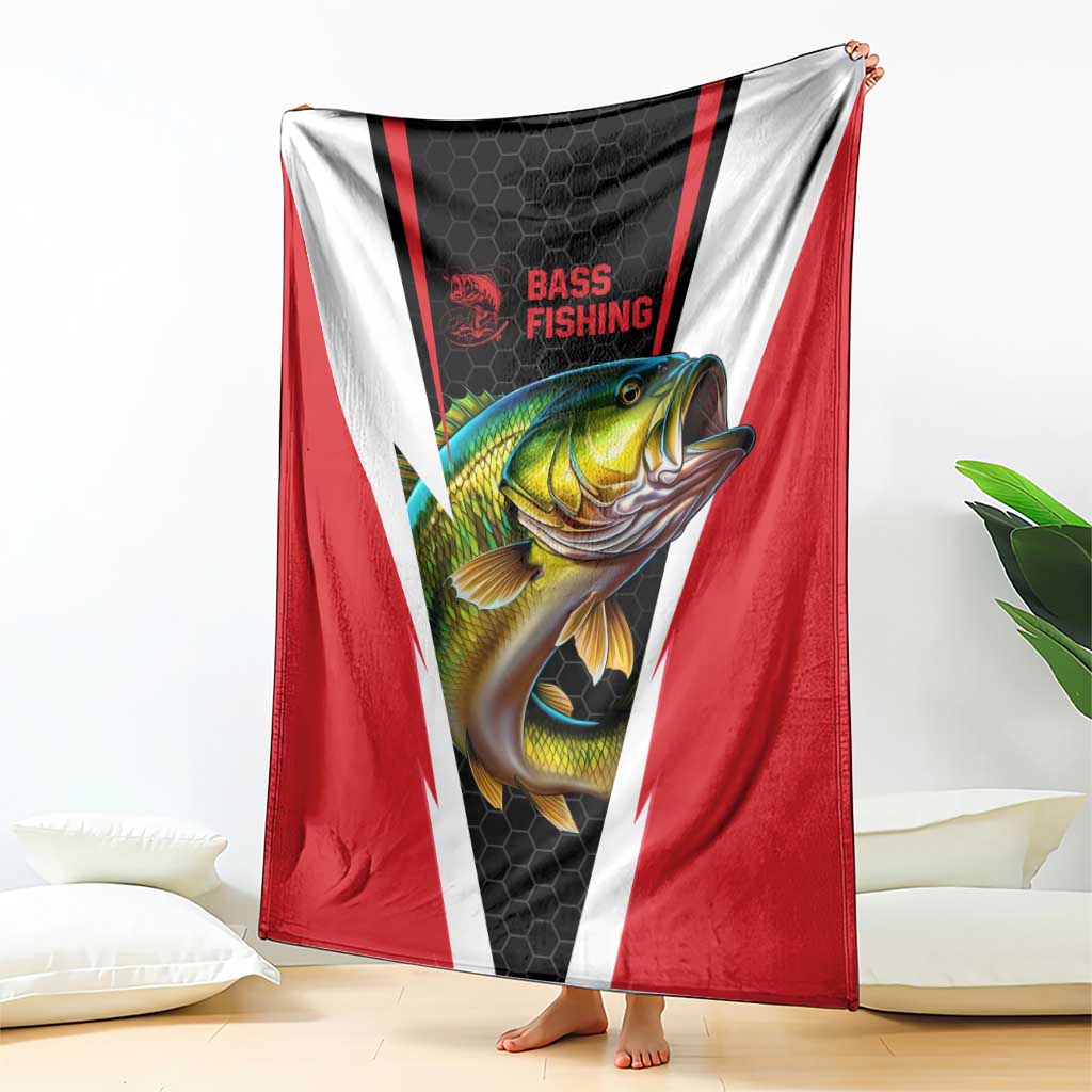 Bass Fishing Personalized Blanket Bold Red and Black Lightning Pattern and Honeycomb Background - Wonder Print Shop