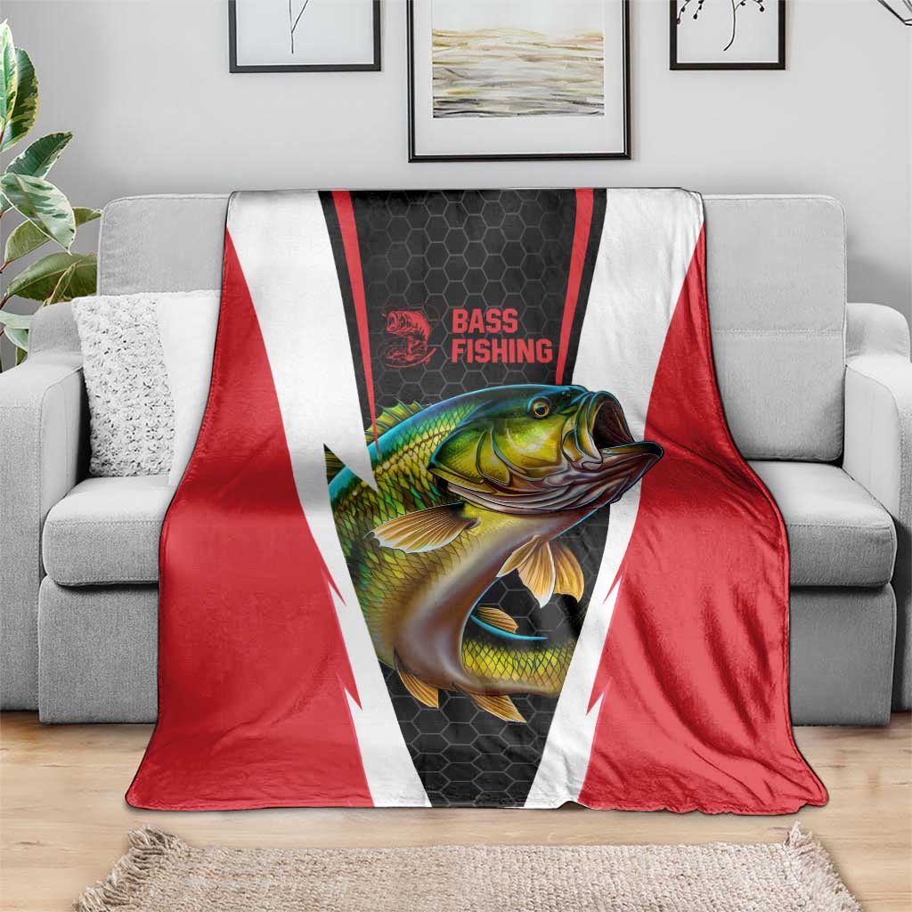 Bass Fishing Personalized Blanket Bold Red and Black Lightning Pattern and Honeycomb Background - Wonder Print Shop