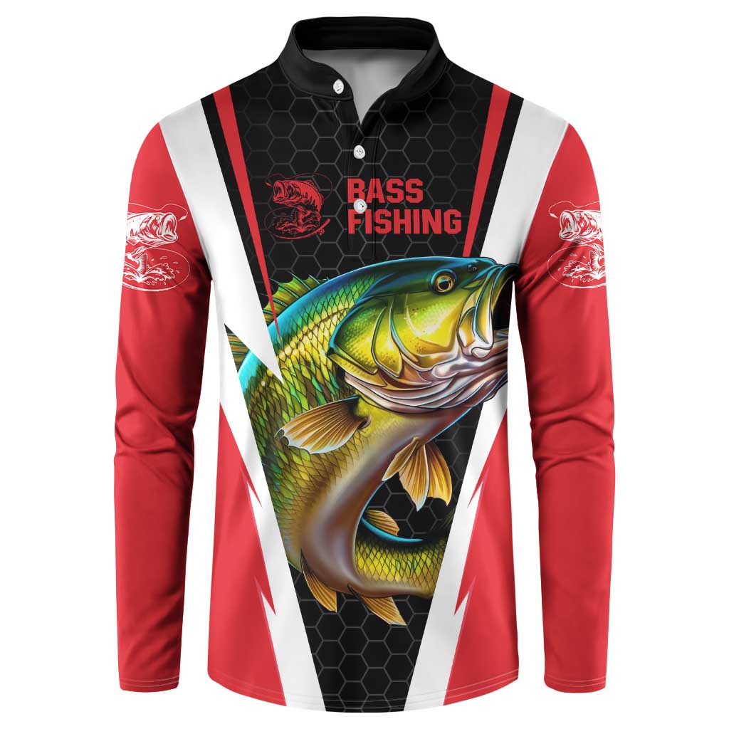 Bass Fishing Personalized Button Sweatshirt Bold Red and Black Lightning Pattern and Honeycomb Background - Wonder Print Shop