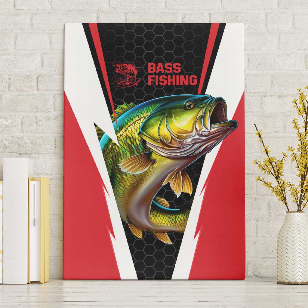 Bass Fishing Personalized Canvas Wall Art Bold Red and Black Lightning Pattern and Honeycomb Background - Wonder Print Shop