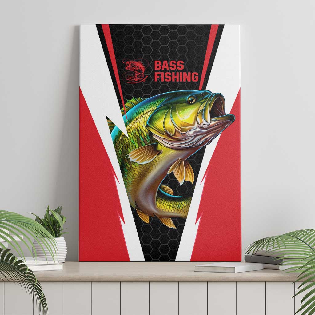 Bass Fishing Personalized Canvas Wall Art Bold Red and Black Lightning Pattern and Honeycomb Background - Wonder Print Shop