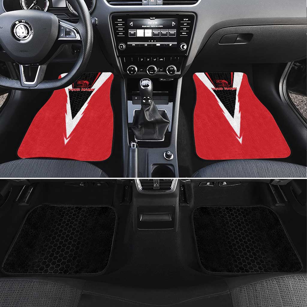 Bass Fishing Personalized Car Mats Bold Red and Black Lightning Pattern and Honeycomb Background - Wonder Print Shop
