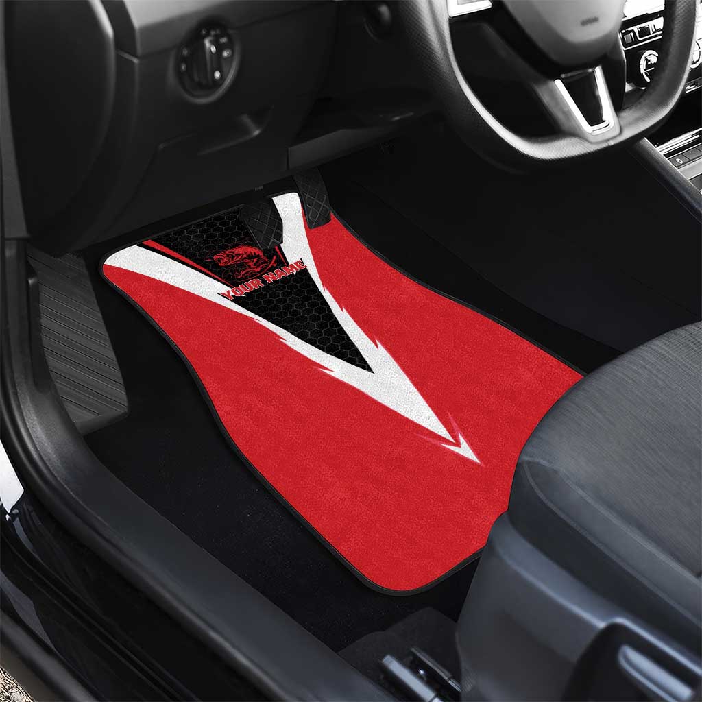 Bass Fishing Personalized Car Mats Bold Red and Black Lightning Pattern and Honeycomb Background - Wonder Print Shop