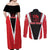 Bass Fishing Personalized Couples Matching Off Shoulder Maxi Dress and Long Sleeve Button Shirt Bold Red and Black Lightning Pattern and Honeycomb Background - Wonder Print Shop