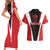 Bass Fishing Personalized Couples Matching Short Sleeve Bodycon Dress and Hawaiian Shirt Bold Red and Black Lightning Pattern and Honeycomb Background - Wonder Print Shop