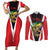 Bass Fishing Personalized Couples Matching Short Sleeve Bodycon Dress and Long Sleeve Button Shirt Bold Red and Black Lightning Pattern and Honeycomb Background - Wonder Print Shop