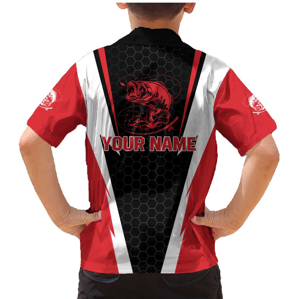 Bass Fishing Personalized Family Matching Mermaid Dress and Hawaiian Shirt Bold Red and Black Lightning Pattern and Honeycomb Background - Wonder Print Shop