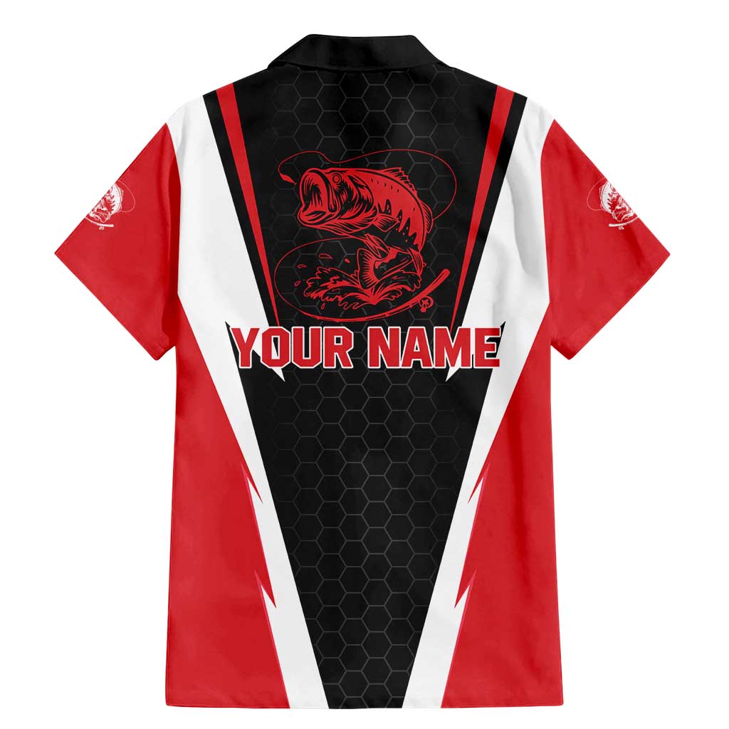 Bass Fishing Personalized Family Matching Mermaid Dress and Hawaiian Shirt Bold Red and Black Lightning Pattern and Honeycomb Background - Wonder Print Shop