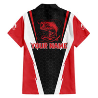 Bass Fishing Personalized Family Matching Off The Shoulder Long Sleeve Dress and Hawaiian Shirt Bold Red and Black Lightning Pattern and Honeycomb Background - Wonder Print Shop