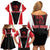 Bass Fishing Personalized Family Matching Off Shoulder Short Dress and Hawaiian Shirt Bold Red and Black Lightning Pattern and Honeycomb Background - Wonder Print Shop
