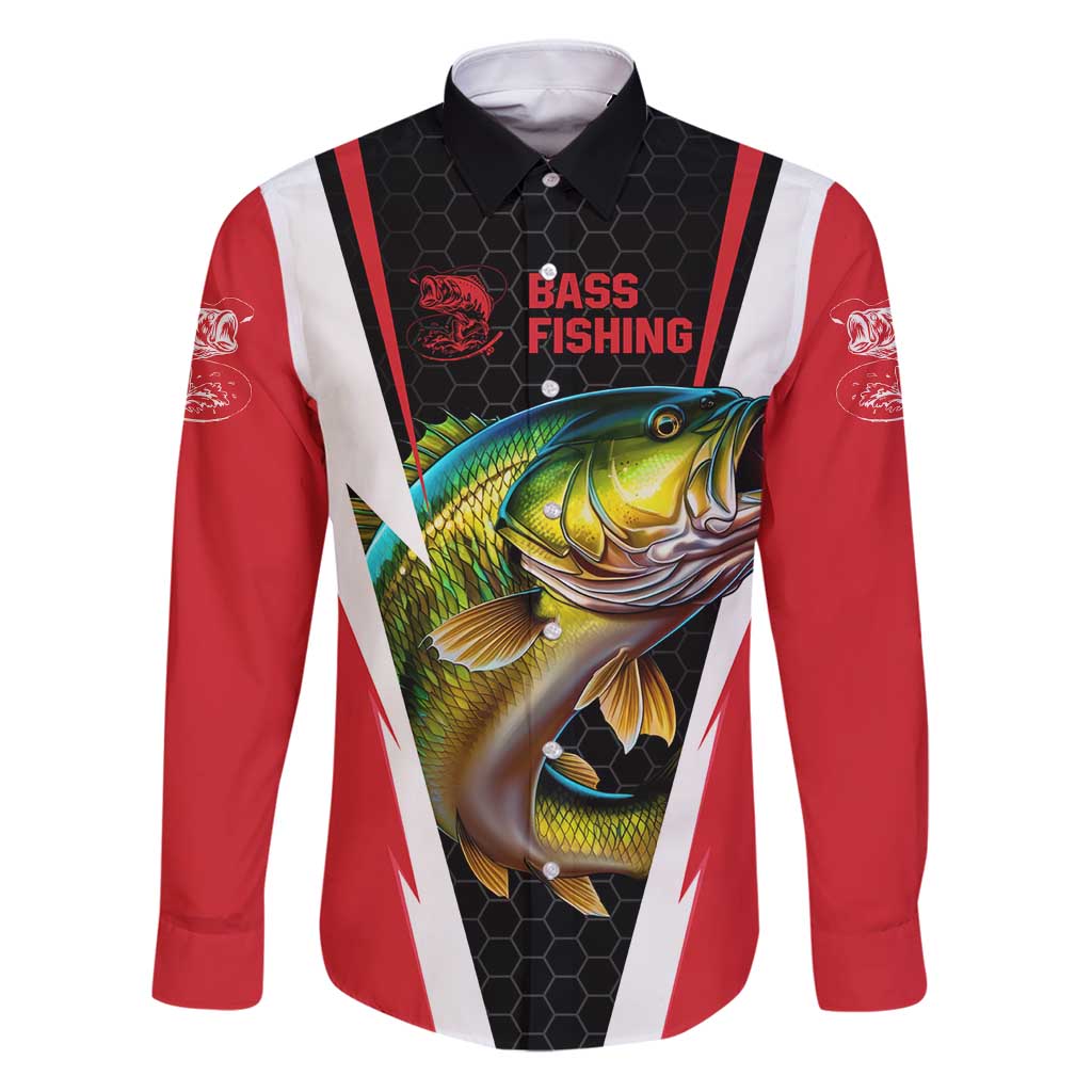 Bass Fishing Personalized Family Matching Puletasi and Hawaiian Shirt Bold Red and Black Lightning Pattern and Honeycomb Background - Wonder Print Shop