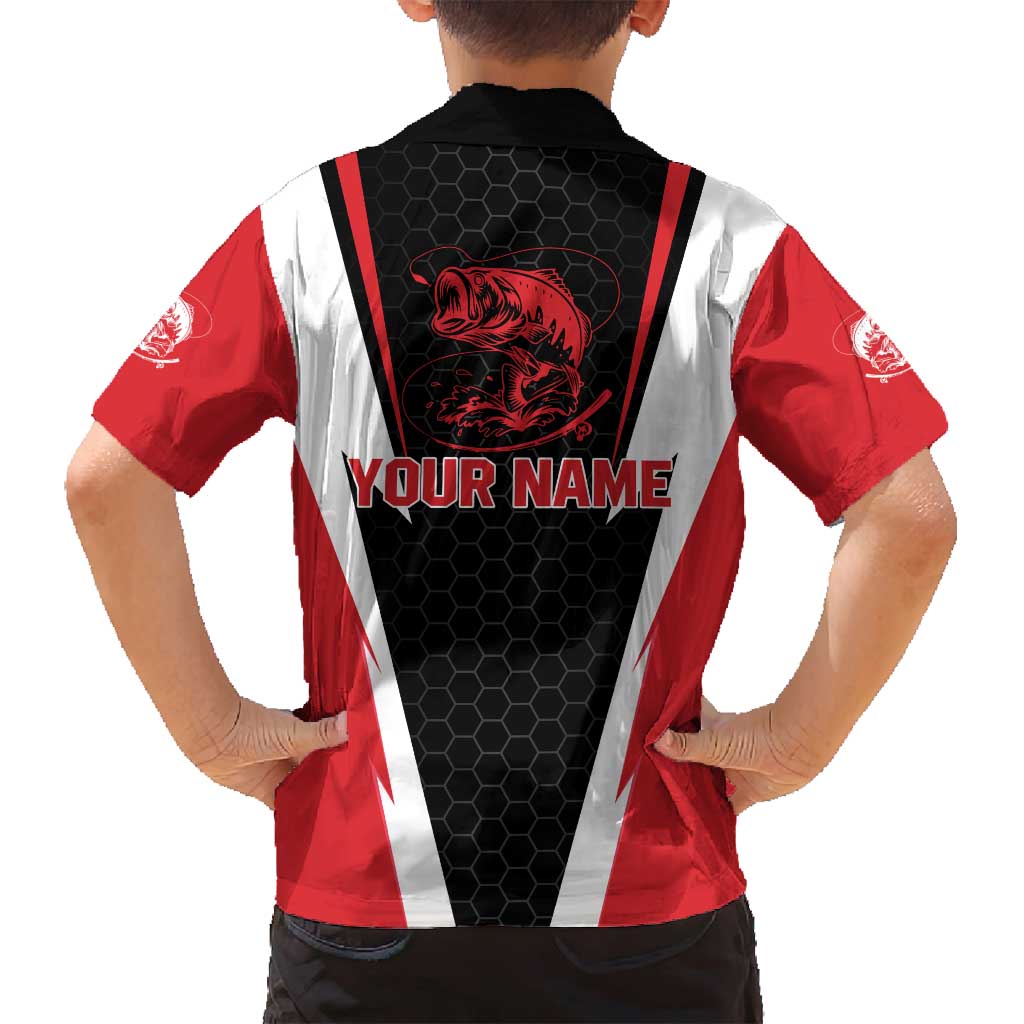 Bass Fishing Personalized Family Matching Tank Maxi Dress and Hawaiian Shirt Bold Red and Black Lightning Pattern and Honeycomb Background - Wonder Print Shop