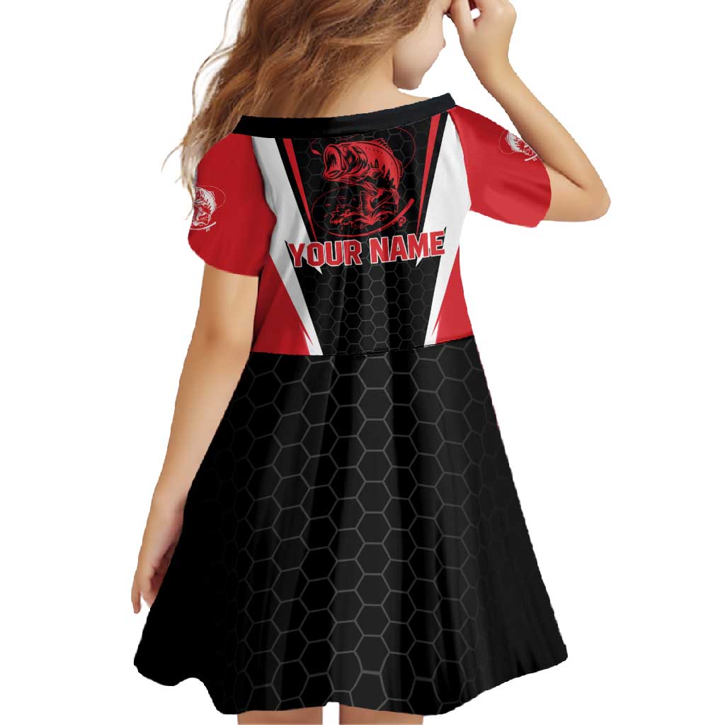 Bass Fishing Personalized Family Matching Tank Maxi Dress and Hawaiian Shirt Bold Red and Black Lightning Pattern and Honeycomb Background - Wonder Print Shop