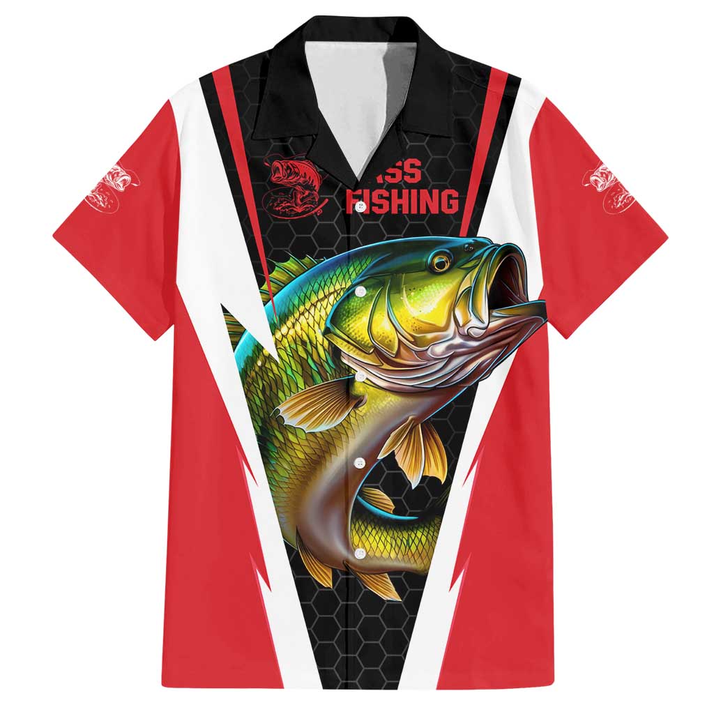 Bass Fishing Personalized Family Matching Tank Maxi Dress and Hawaiian Shirt Bold Red and Black Lightning Pattern and Honeycomb Background - Wonder Print Shop