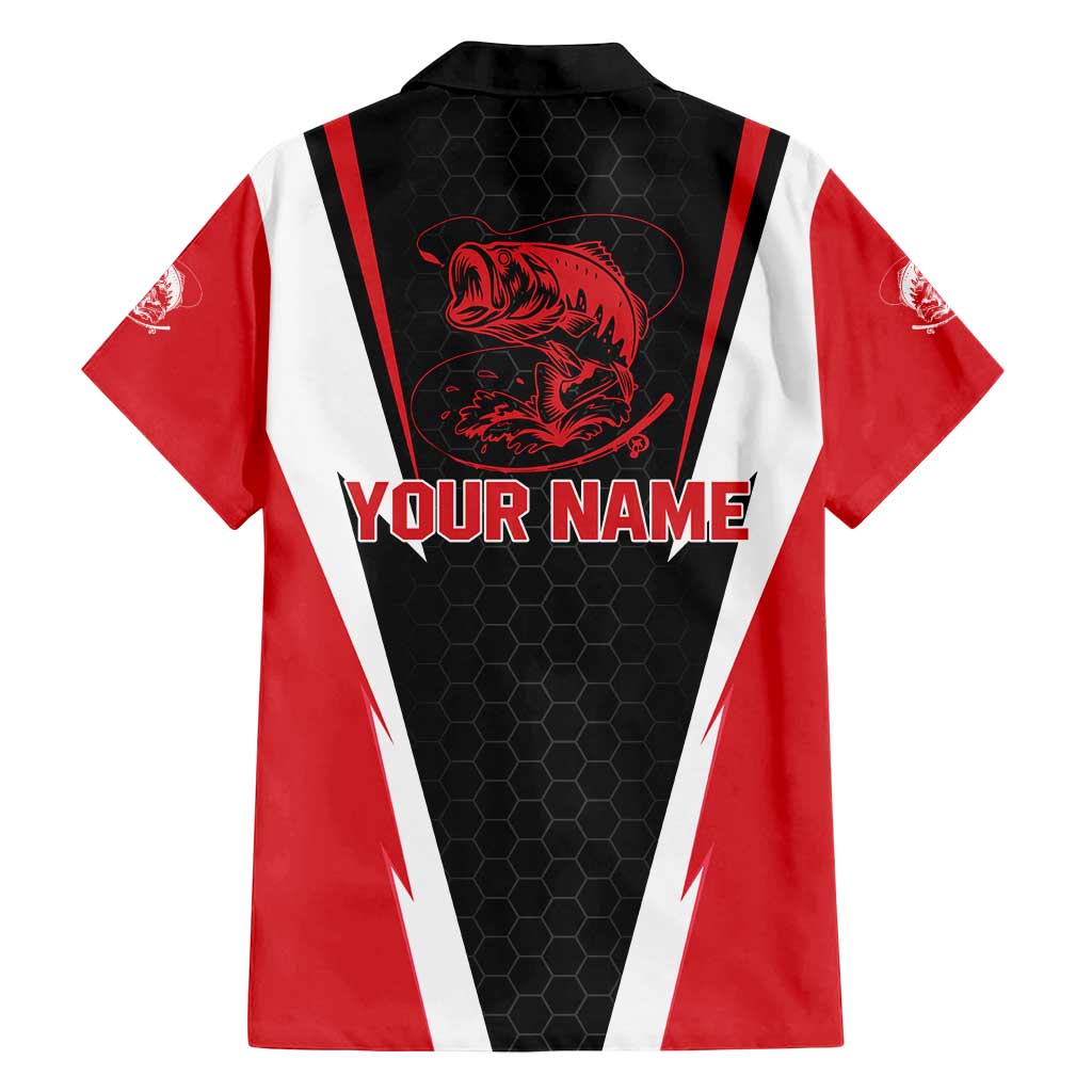 Bass Fishing Personalized Family Matching Tank Maxi Dress and Hawaiian Shirt Bold Red and Black Lightning Pattern and Honeycomb Background - Wonder Print Shop