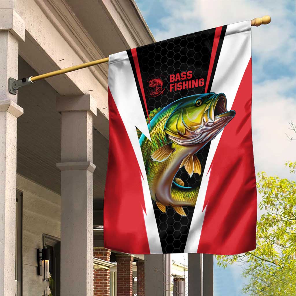 Bass Fishing Personalized Garden Flag Bold Red and Black Lightning Pattern and Honeycomb Background - Wonder Print Shop