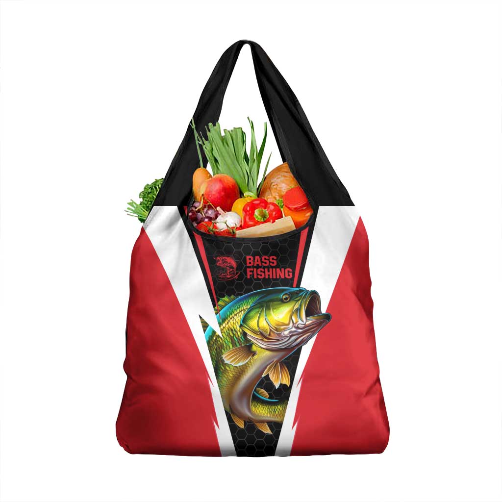 Bass Fishing Personalized Grocery Bag Bold Red and Black Lightning Pattern and Honeycomb Background - Wonder Print Shop
