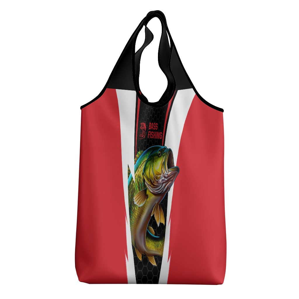 Bass Fishing Personalized Grocery Bag Bold Red and Black Lightning Pattern and Honeycomb Background - Wonder Print Shop